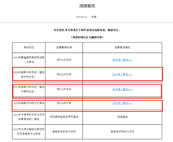 天津春季高考成绩查询入口